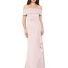 XSCAPE Long Scuba Off-the-Shoulder Dress
