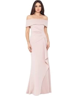 XSCAPE Long Scuba Off-the-Shoulder Dress