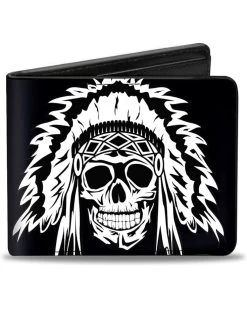 Buckle-Down PU Bifold Wallet - Native American Skull Black/White