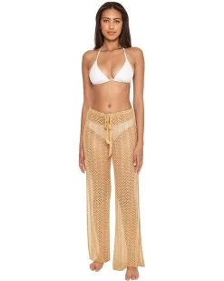 BECCA By Rebecca Virtue Golden Metallic Crochet Pants Cover-Up