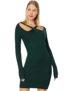 MONROW Cosmo Rib Sweaterdress W/ Crossover Neck