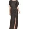 Alex Evenings Long Flutter Sleeve Dress With Ruche Waist Detail And Front Slit