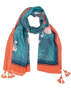 San Diego Hat Company Flamingo Palm Printed Scarf W/ Tassels At Corners