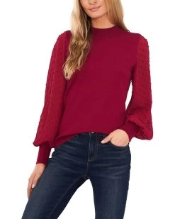 CeCe Long Sleeve Mock Neck Clip Sleeve Sweater