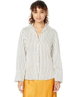 Vince Double Stripe Shaped Long Sleeve Blouse